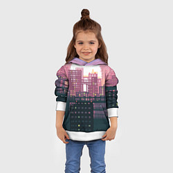 Толстовка-худи детская Пиксельный пейзаж города - закат, цвет: 3D-белый — фото 2