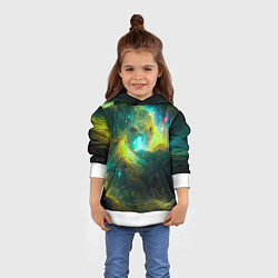 Толстовка-худи детская Небула в космосе в зеленых тонах - нейронная сеть, цвет: 3D-белый — фото 2