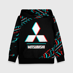 Толстовка-худи детская Значок Mitsubishi в стиле glitch на темном фоне, цвет: 3D-черный