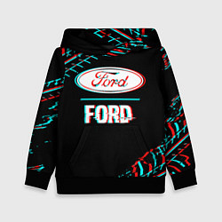 Детская толстовка Значок Ford в стиле glitch на темном фоне