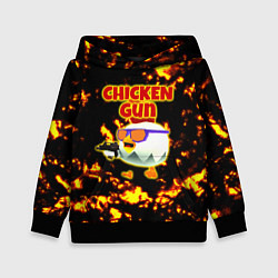 Толстовка-худи детская Chicken Gun на фоне огня, цвет: 3D-черный