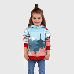 Толстовка-худи детская Вид на Фудзияму - Япония, цвет: 3D-красный — фото 2