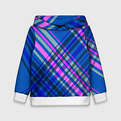 Толстовка-худи детская Синий ассиметричный узор с розовыми косыми полосам, цвет: 3D-белый
