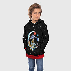 Толстовка-худи детская Skeleton astronaut eats pizza while sitting on the, цвет: 3D-красный — фото 2