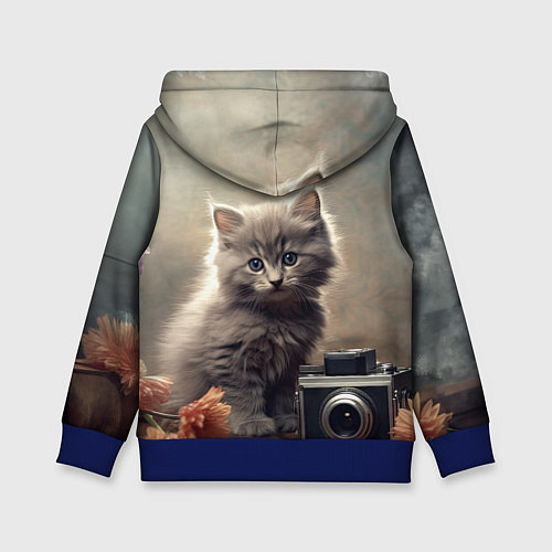 Детская толстовка Серый котенок, винтажное фото / 3D-Синий – фото 2