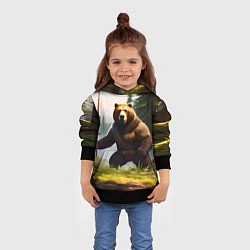 Толстовка-худи детская Медведь берсерк с копьём, цвет: 3D-черный — фото 2