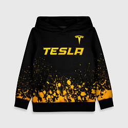 Толстовка-худи детская Tesla - gold gradient: символ сверху, цвет: 3D-черный