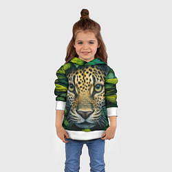 Толстовка-худи детская Леопард в листьях, цвет: 3D-белый — фото 2