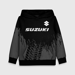 Детская толстовка Suzuki speed на темном фоне со следами шин: символ
