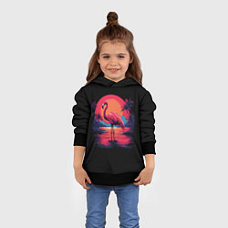 Толстовка-худи детская Розовый фламинго среди пальм, цвет: 3D-черный — фото 2