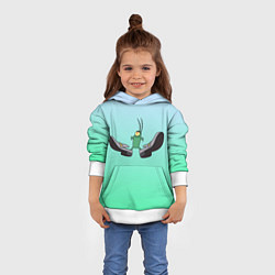 Толстовка-худи детская Планктон в тягах бархатных, цвет: 3D-белый — фото 2