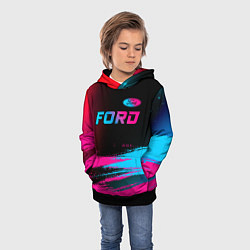 Толстовка-худи детская Ford - neon gradient: символ сверху, цвет: 3D-черный — фото 2