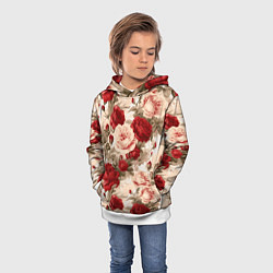 Толстовка-худи детская Розы паттерн, цвет: 3D-белый — фото 2