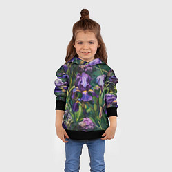Толстовка-худи детская Ирисы паттерн, цвет: 3D-черный — фото 2