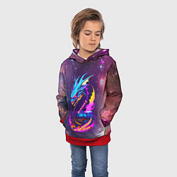 Толстовка-худи детская Space dragon - neon glow - neural network, цвет: 3D-красный — фото 2