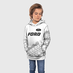 Толстовка-худи детская Ford speed на светлом фоне со следами шин: символ, цвет: 3D-белый — фото 2
