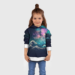 Толстовка-худи детская Космическая Большая волна в Канагаве, цвет: 3D-белый — фото 2