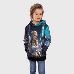 Толстовка-худи детская Принцесса Зельда в киберпанке, цвет: 3D-черный — фото 2