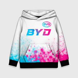 Толстовка-худи детская BYD neon gradient style: символ сверху, цвет: 3D-черный