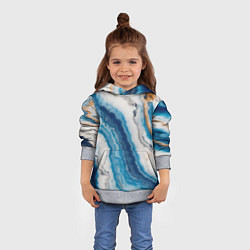 Толстовка-худи детская Узор волна голубой океанический агат, цвет: 3D-меланж — фото 2