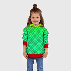 Толстовка-худи детская Желто-зеленый градиентный фон с геометрическим узо, цвет: 3D-красный — фото 2
