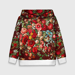 Толстовка-худи детская Платок цветочный узор, цвет: 3D-белый