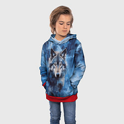Толстовка-худи детская Голова волка на ледяном фоне, цвет: 3D-красный — фото 2