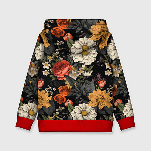 Детская толстовка Цветочный паттерн на черном / 3D-Красный – фото 2