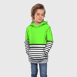 Толстовка-худи детская Полосатый ярко-салатовый, цвет: 3D-меланж — фото 2