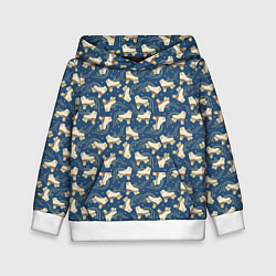 Толстовка-худи детская Ретро ролики со смайлами на синем фоне, цвет: 3D-белый