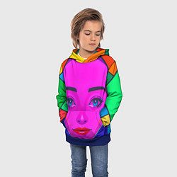 Толстовка-худи детская Девушка с голубыми глазами и фиолетовым лицом, цвет: 3D-синий — фото 2