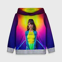 Толстовка-худи детская Девушка гимнастка в неоновом зале, цвет: 3D-меланж