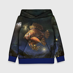 Толстовка-худи детская Рыба-дирижабль в ночи, цвет: 3D-синий