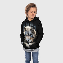 Толстовка-худи детская Волки - молодая семья, цвет: 3D-меланж — фото 2
