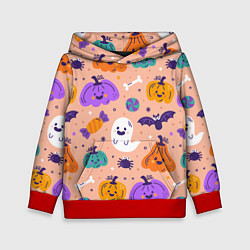 Толстовка-худи детская Halloween - pumpkins and ghosts, цвет: 3D-красный