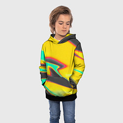 Толстовка-худи детская Слияние жёлтого голубого чёрного цветов, цвет: 3D-черный — фото 2