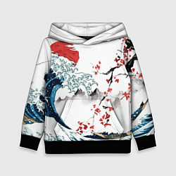 Толстовка-худи детская Хокусай большая волна в Канагаве - пародия укиё, цвет: 3D-черный