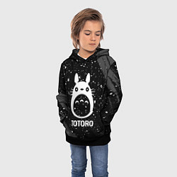 Толстовка-худи детская Totoro glitch на темном фоне, цвет: 3D-черный — фото 2