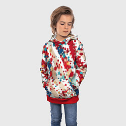 Толстовка-худи детская Новогодние линии красный синий, цвет: 3D-красный — фото 2