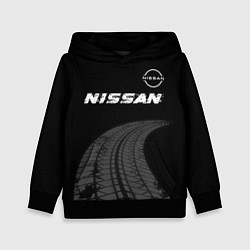 Толстовка-худи детская Nissan speed на темном фоне со следами шин: символ, цвет: 3D-черный