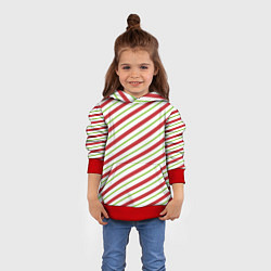 Толстовка-худи детская Рождественский паттерн красно зеленые полосы, цвет: 3D-красный — фото 2