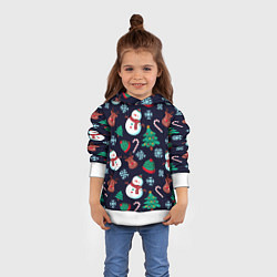 Толстовка-худи детская Снеговички с рождественскими оленями и елками, цвет: 3D-белый — фото 2