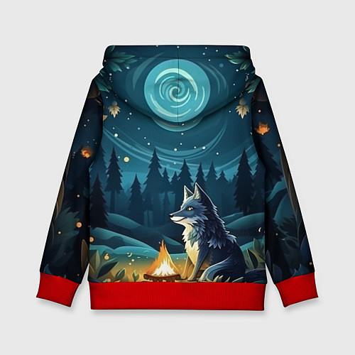 Детская толстовка Волк у костра в стиле фолк-арт / 3D-Красный – фото 2