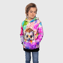 Толстовка-худи детская Ежик в цветах, цвет: 3D-черный — фото 2
