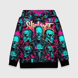 Толстовка-худи детская Slipknot на фоне рок черепов, цвет: 3D-черный