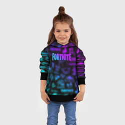 Толстовка-худи детская Неоновые логотипы Fortnite, цвет: 3D-черный — фото 2
