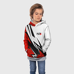 Толстовка-худи детская N7 mass effect - white and red, цвет: 3D-меланж — фото 2