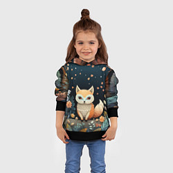 Толстовка-худи детская Фэнтезийная лисичка в лесу фолк-арт, цвет: 3D-черный — фото 2