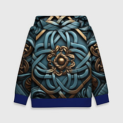 Толстовка-худи детская Симметричный орнамент в кельтской стилистике, цвет: 3D-синий