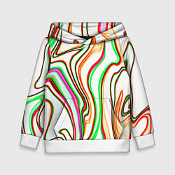 Толстовка-худи детская Разноцветные волнистые линии абстракция, цвет: 3D-белый